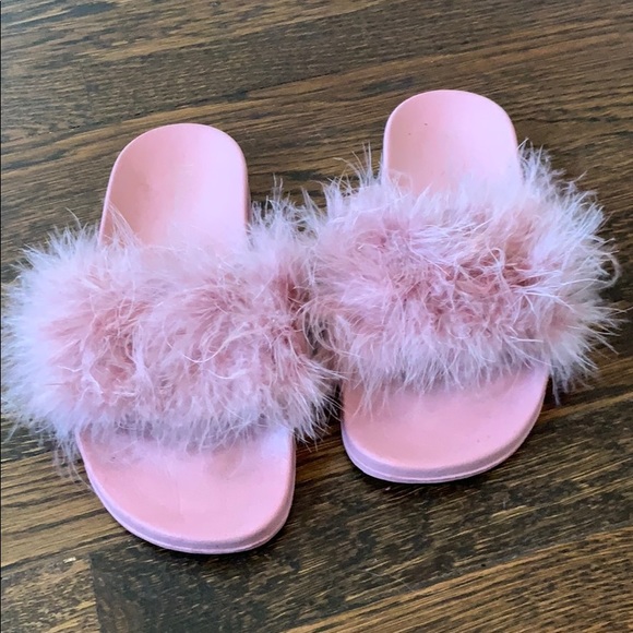 pink feather slides